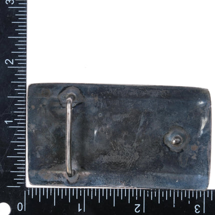 c1950 Vintage Navajo sterling silver repousse hand stamped belt buckle turquoise - Estate Fresh Austin