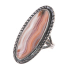 sz7 40's-50's Navajo sterling silver peach ribbon agate chiseled rim ring - Estate Fresh Austin