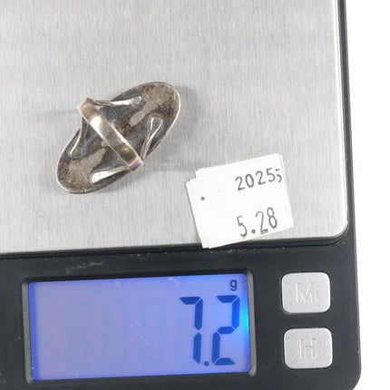 sz7 40's-50's Navajo sterling silver peach ribbon agate chiseled rim ring - Estate Fresh Austin