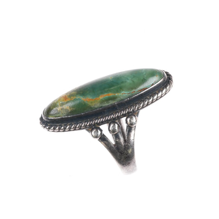 sz6 40's-50's Navajo Cerrillos turquoise sterling silver beaded sides ring - Estate Fresh Austin