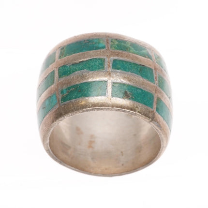 sz7.75 Vintage Zuni wide band Sterling silver turquoise channel inlay ring - Estate Fresh Austin