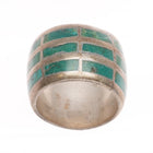 sz7.75 Vintage Zuni wide band Sterling silver turquoise channel inlay ring - Estate Fresh Austin