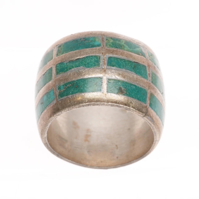 sz7.75 Vintage Zuni wide band Sterling silver turquoise channel inlay ring - Estate Fresh Austin