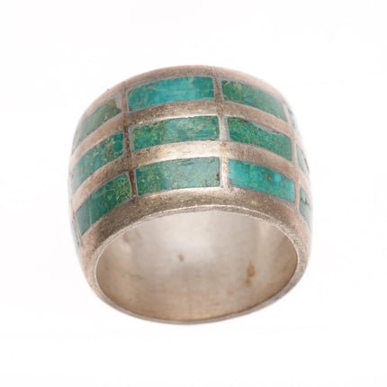 sz7.75 Vintage Zuni wide band Sterling silver turquoise channel inlay ring - Estate Fresh Austin