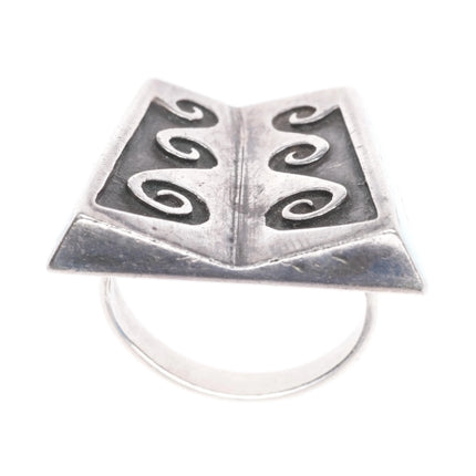 sz7 Vintage Navajo overlay wave/water turquoise inlaid sides ring - Estate Fresh Austin