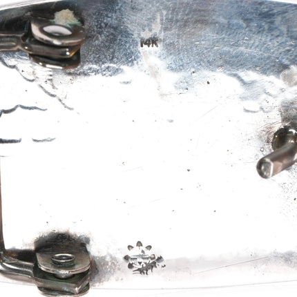 Gene Pooyouma Hopi 14k gold sunface Sterling silver belt buckle in overlay style - Estate Fresh Austin