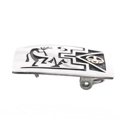 Gene Pooyouma Hopi 14k gold sunface Sterling silver belt buckle in overlay style - Estate Fresh Austin