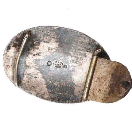 c1960's Vogt Solid 10k gold on Sterling silver Horse trophy style belt buckle - Estate Fresh Austin