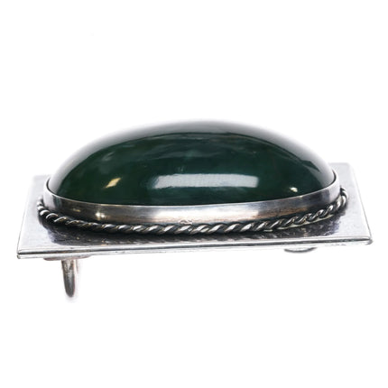 Heavy Hammered Sterling silver Nephrite Jade belt buckle - Estate Fresh Austin