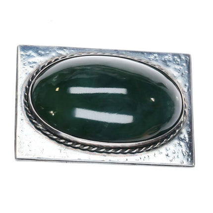 Heavy Hammered Sterling silver Nephrite Jade belt buckle - Estate Fresh Austin