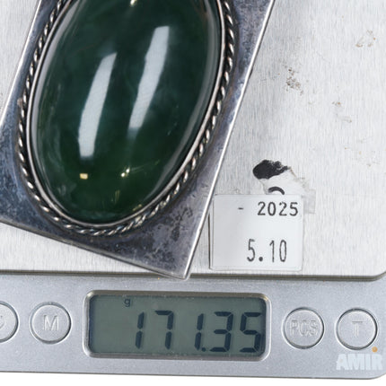 Heavy Hammered Sterling silver Nephrite Jade belt buckle - Estate Fresh Austin