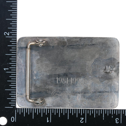 Vintage sterling silver Navajo chip inlay belt buckle - Estate Fresh Austin