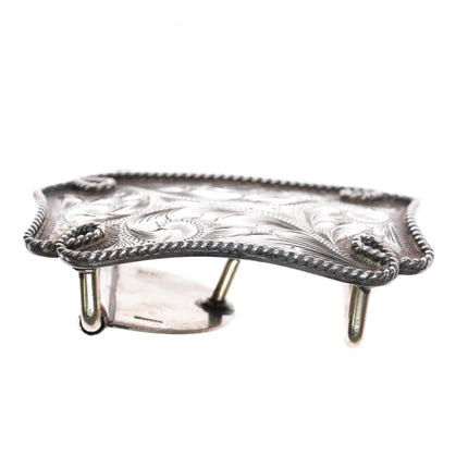 70's-80's Vintage Vogt hand engraved sterling silver belt buckle with rope edge - Estate Fresh Austin