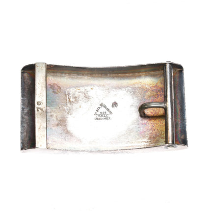 80's Vintage Mexican sterling silver chip inlay turquoise belt buckle - Estate Fresh Austin