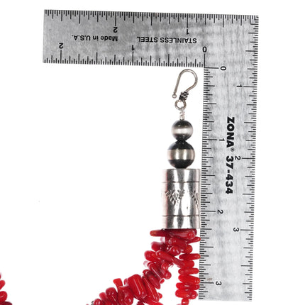 20" Southwestern style sterling silver mounted coral 3 strand necklace - Estate Fresh Austin