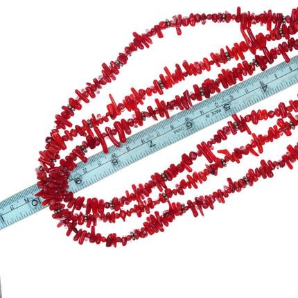 20" Southwestern style sterling silver mounted coral 3 strand necklace - Estate Fresh Austin