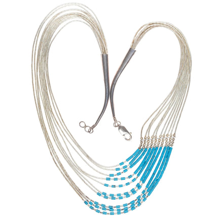 10 strand Southwestern sterling liquid silver turquoise tube beads necklace - Estate Fresh Austin