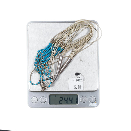 10 strand Southwestern sterling liquid silver turquoise tube beads necklace - Estate Fresh Austin