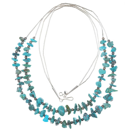 2 strand Southwestern sterling liquid silver turquoise nugget beads necklace - Estate Fresh Austin