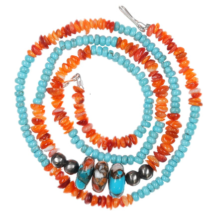 Southwestern sterling spiny oyster, turquoise beaded necklace - Estate Fresh Austin