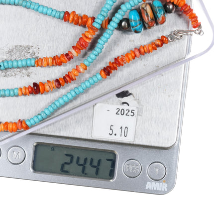 Southwestern sterling spiny oyster, turquoise beaded necklace - Estate Fresh Austin