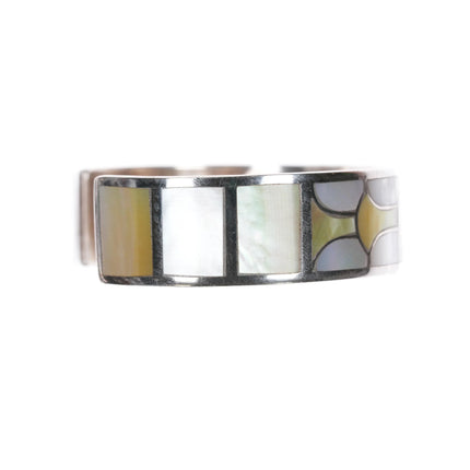 6.5" SMC Zuni Sabin M Chavez Multi-color mother of pearl inlay sterling silver cuff bracelet - Estate Fresh Austin