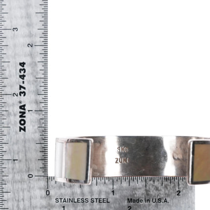 6.5" SMC Zuni Sabin M Chavez Multi-color mother of pearl inlay sterling silver cuff bracelet - Estate Fresh Austin