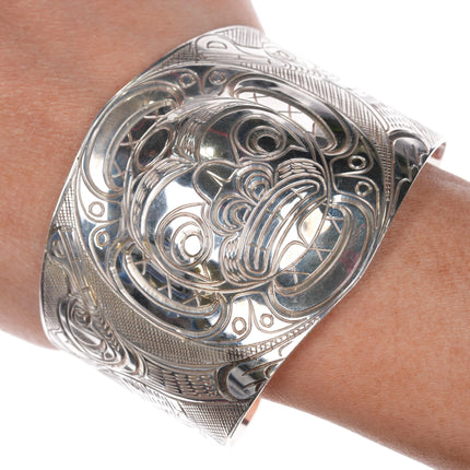 6.8" Alfred Seaweed Kwagiulth Northwest coast sterling silver cuff bracelet - Estate Fresh Austin