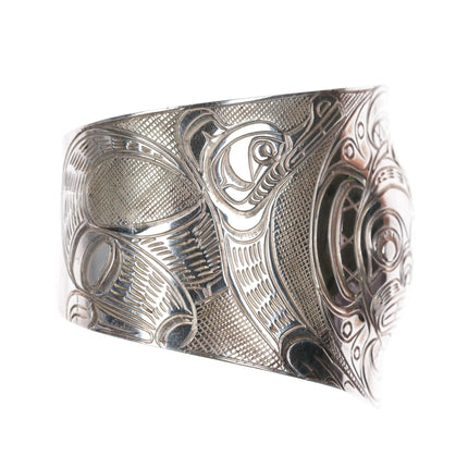 6.8" Alfred Seaweed Kwagiulth Northwest coast sterling silver cuff bracelet - Estate Fresh Austin