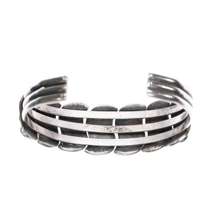 6.5" 40's-50's Zuni sterling silver 3 row snake eye turquoise cuff bracelet - Estate Fresh Austin