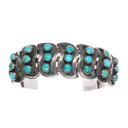 6.5" 40's-50's Zuni sterling silver 3 row snake eye turquoise cuff bracelet - Estate Fresh Austin