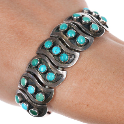 6.5" 40's-50's Zuni sterling silver 3 row snake eye turquoise cuff bracelet - Estate Fresh Austin