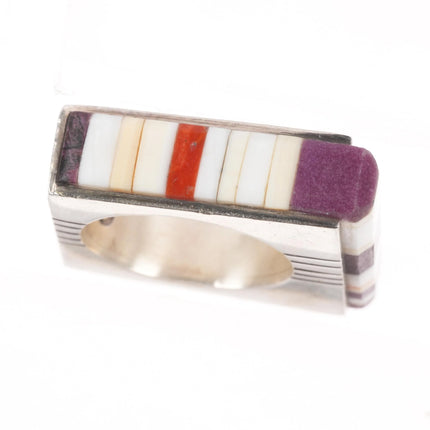 sz7.5 Gibson Nez Navajo/Apache sterling silver sugilite/coral inlay ring - Estate Fresh Austin