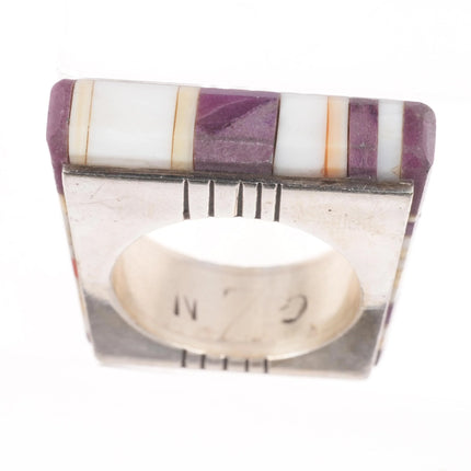 sz7.5 Gibson Nez Navajo/Apache sterling silver sugilite/coral inlay ring - Estate Fresh Austin