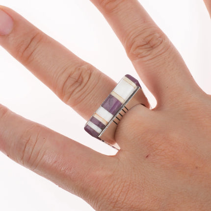 sz7.5 Gibson Nez Navajo/Apache sterling silver sugilite/coral inlay ring - Estate Fresh Austin