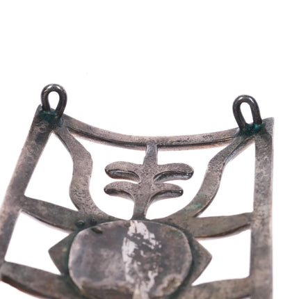 Vintage Navajo cast sterling silver Ketoh Bowguard plate with turquoise - Estate Fresh Austin