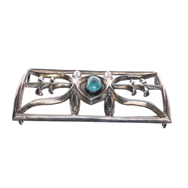 Vintage Navajo cast sterling silver Ketoh Bowguard plate with turquoise - Estate Fresh Austin