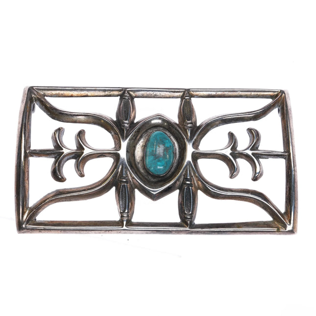 Vintage Navajo cast sterling silver Ketoh Bowguard plate with turquoise - Estate Fresh Austin