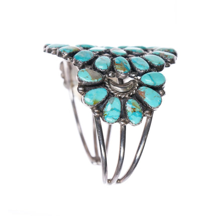 6.1" Southwestern sterling silver turquoise cluster cuff bracelet - Estate Fresh Austin