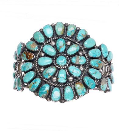 6.1" Southwestern sterling silver turquoise cluster cuff bracelet - Estate Fresh Austin