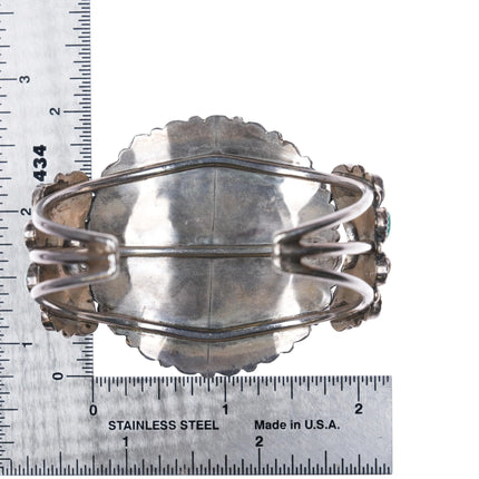 6.1" Southwestern sterling silver turquoise cluster cuff bracelet - Estate Fresh Austin