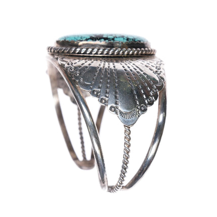 6.65" GC Vintage Navajo sterling silver spiderweb turquoise cuff bracelet - Estate Fresh Austin