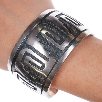 6.75" Large Vintage Hopi or Navajo Overlay cuff bracelet sterling silver - Estate Fresh Austin