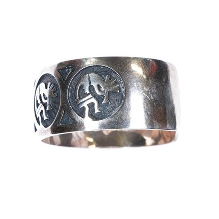 6.75" Mark Tawahongva Hopi Overlay Kokopelli cuff bracelet sterling silver - Estate Fresh Austin