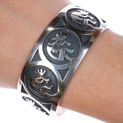 6.75" Mark Tawahongva Hopi Overlay Kokopelli cuff bracelet sterling silver - Estate Fresh Austin
