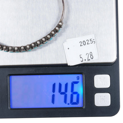 6.5" 40's-50's Zuni Square cut turquoise row cuff bracelet sterling silver - Estate Fresh Austin