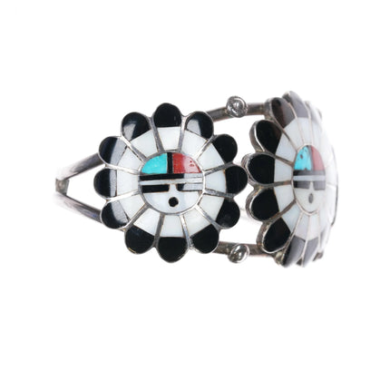 6.75" 50's-60's Zuni channel inlay sunface cuff bracelet sterling silver - Estate Fresh Austin