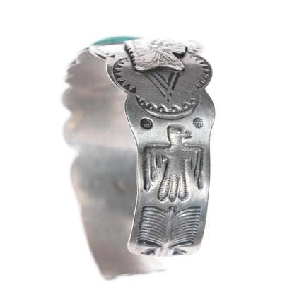 6.6" 40's-50's Fred Harvey style Indian Chief sterling turquoise cuff bracelet - Estate Fresh Austin