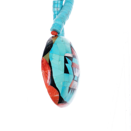 Vintage Natachu Zuni spiny oyster shell intarsia inlay turquoise heishi necklace - Estate Fresh Austin