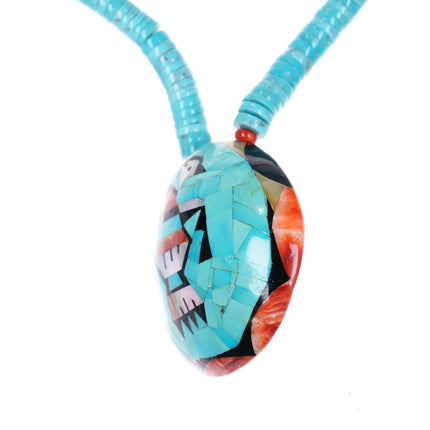 Vintage Natachu Zuni spiny oyster shell intarsia inlay turquoise heishi necklace - Estate Fresh Austin